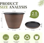 12 inch Pots for Plants, 4 Pack Large Outdoor Planter Pot with Drainage Holes & Saucers, Plastic Flower Pots for Indoor Plants, Decorative Garden Pots for Indoor & Outdoor Plant (Black Copper)
