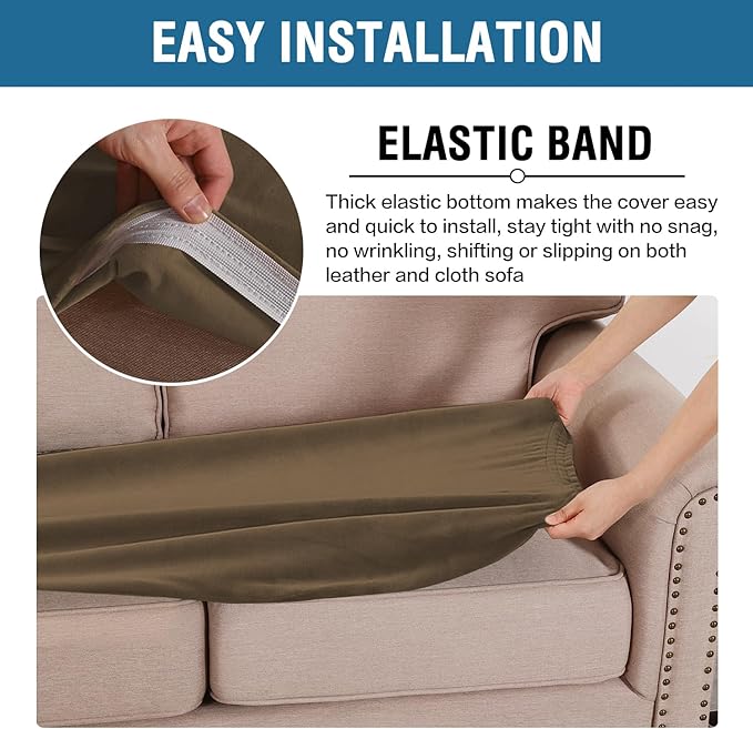 H.VERSAILTEX Velvet Stretch Individual Cushion Cover Plush Cushion Slipcover for Loveseat Sofa Furniture Protector Seat Cushion Sofa Cover (1 Piece Loveseat Cushion Cover, Bronze Brown)