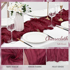 Burgundy 20 Pack Cheesecloth Table Runner 10FT Rustic Gauze Cheese Cloth Table Runner for Wedding Bridal Baby Shower Table Decor 20 x 120 Inch Long Boho Fabric Sheer Birthday Party Table Decorations