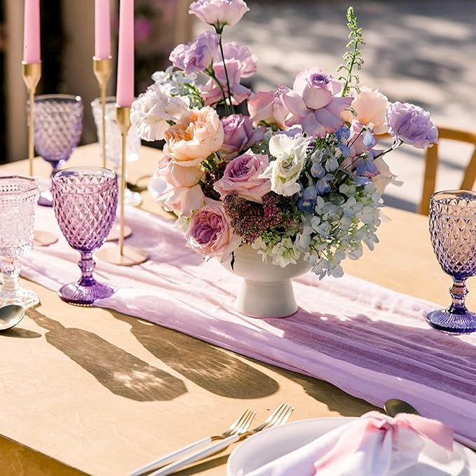 Sioloc 10 Pack Lilac Purple Lavender Cheesecloth Table Runner Fall Autumn Decor for Home 10ft Table Cloth for Tea Wedding Birthday Party Baby Bridal Shower Halloween Thanksgiving