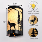 Wall Sconces Set of Two,Deer Metal Yellow Parchment Rustic Wall Sconces,Farmhouse Matte Black Wall Mount Lamp,Vintage Bedroom Wall Lights,Indoor Wall Lamps for Living Room,Hallway,Porch