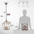 Chandelier for Dining Room, 4-Light Rustic Chandelier Fixtures, Vintage Ceiling Light with Adjustable Height, Antique Bronze Geometric Hanging Light for Bedroom, Foyer, Kitchen, Living Room, Entryway