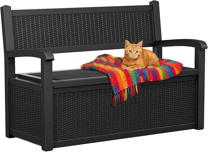 80 Gallon Storage Bench Waterproof and Lockable,Deck Box Outdoor Storage Furniture for Patio,Garden,and Porch – Perfect for Storing Garden Tools and Cushions(Black)
