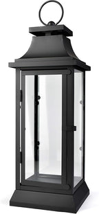 Serene Spaces Living Black Metal Hurricane Lantern with Clear Glass – 15" Tall, 5" Square. Versatile Hanging/Tabletop Candle Holder for Weddings, Parties, Indoor & Outdoor Home décor.