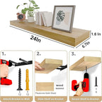 IAE Floating Wall Shelves 24 inch,Bathroom Shelves Wall Mounted,Invisible Shelves Floating Kitchen Shelves,Wooden Wall Shelves with Brackets for Living Room Wall Mounted,Easy Install,Set of 2,Natural