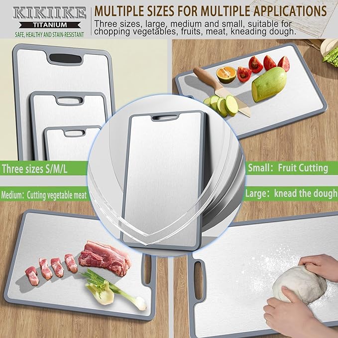 Titanium Cutting Board Double-sided non-slip silicone edging Pure Titanium Cutting Boards for Kitchen - Double-Sided Food-Grade Chopping Board Non-Stick Durable and easy to clean (Medium)