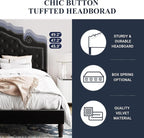 Allewie Full Size Bed Frame with Adjustable Velvet Tiara Headboard, Upholstered Diamond Button Tufted Platform Bed, Wood Slats Support, No Box Spring Needed, Black