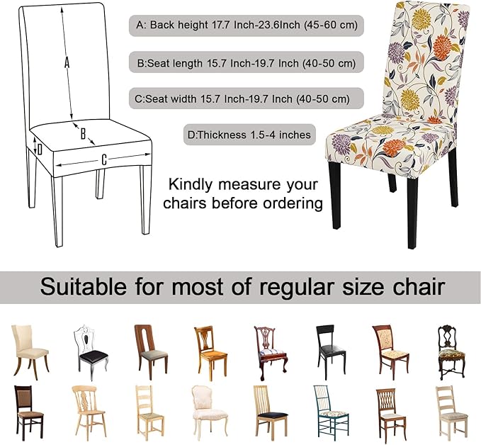 JQinHome Pattern Chair Covers for Dining Room Set of 6, High Stretch Removable Washable Parsons Chair Slipcover for Home Party Hotel Wedding Ceremony (Flower,6PCS)
