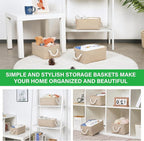 Bidtakay Small Storage Baskets for Shelves 3 Pack Fabric Storage Bins for Organizing Linen Collapsible Organizer for Closet-Flaxen