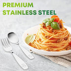 12 Pieces Toddler Utensils, Kids Stainless Steel Silverware Set - 6pcs Forks and 6pcs Spoon, Cute Children Flatware Sets with Mirror Polished, Self Feeding Safe, Dishwasher Safe
