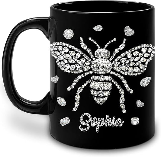 Hyturtle Personalized Jewelry Bee 2D Mug - Bee Keeper Gifts For Women Lovers Teacher - Honey Gifts For Beekeeper Farmer On Birthday - Queen Honeycomb Decor - Custom Coffee Cup Ceramic Mug 11 Oz 15 Oz