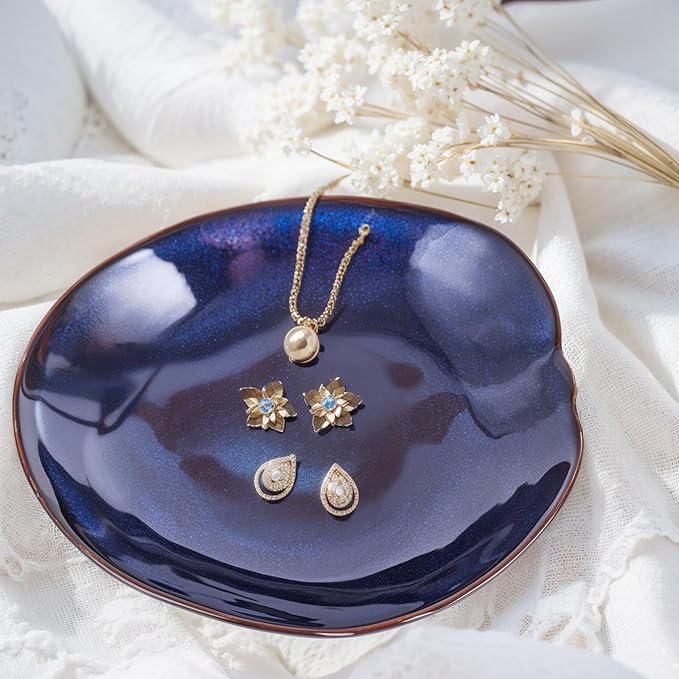 Blue Ceramic Decorative Bowl –10.4" Small Trinket Dish, Fruit Bowl, Candy Dish, Key Bowl for Entryway Table, Jewelry & Ring Dish, Porcelain Catchall Dish for Kitchen, Bedside, Living Room Home Decor