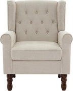 UIXE High Back Accent Chairs Set of 2, Upholstered Armchair in Fabric for Living Room, Retro Wingback Arm Chair Comfy Single Sofa Bedroom Reading Seat with Solid Wood Legs - Beige
