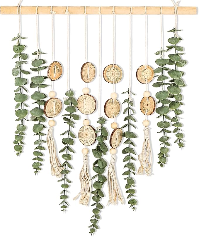 Artificial Eucalyptus Wall Decor Fake Greenery Leaves Stems Home Decor Wall Hanging Plants Boho Rustic Farmhouse Decor for Bedroom Kitchen Dining Room Livingroom Bathroom Livingroom (Small)