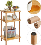 IBUYKE 3-Tier Side Table, Solid Wood Tall End Table with Storage Shelves, Nightstand Bedside Table for Living Room Bedroom Office, No-Tool Assembly, Natural UWST003N