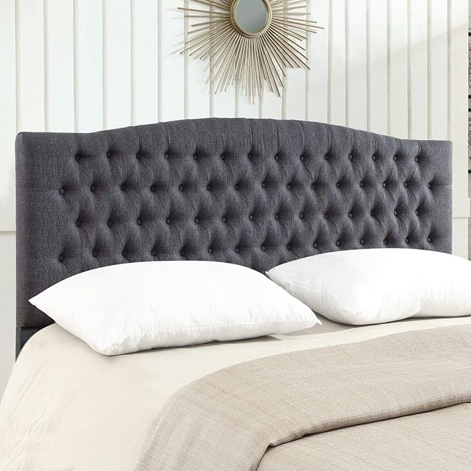 24KF Upholstered Tufted Button Linen Fabric Headboard,Comfortable Fashional Headboard King/CA King Size,Dark Gray