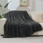 NEWCOSPLAY Faux Fur Twin Blanket Grey Bubble Blanket Thick Warm Soft for Couch Sofa Bed 550GSM (Grey, Twin(60"x80"))