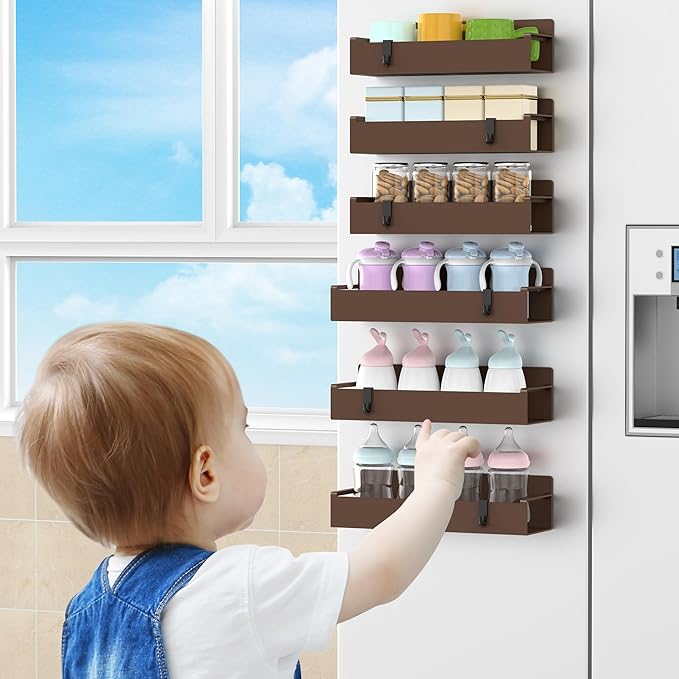 6 Pack Magnetic Spice Rack Organizer for Refrigerator and Oven, Brown Fridge Organizers and Storage for Kitchen