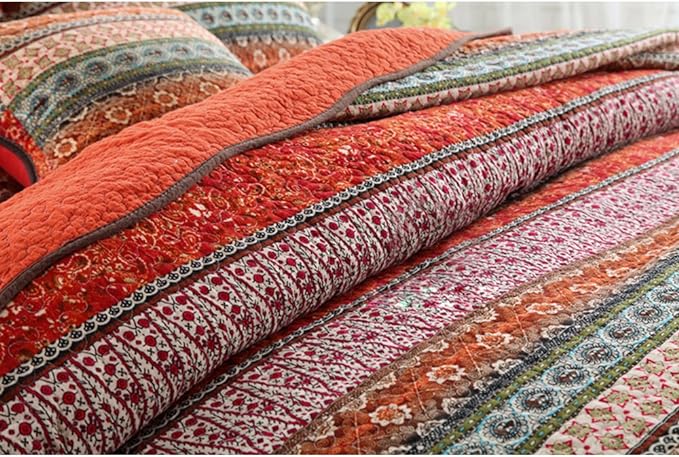 NEWLAKE Striped Classical Cotton 3-Piece Patchwork Bedspread Quilt Sets, Queen Size