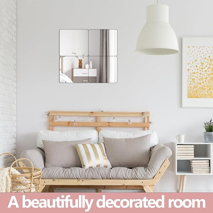 Unbreakable Full Length Wall Mirror,Mirrors for Bedroom,Over The Door Mirror,4 Pcs 12"x12",Shatterproof Plexiglass Acrylic,Long Closet,Workout for Home Gym Body Mirrors for Bedroom