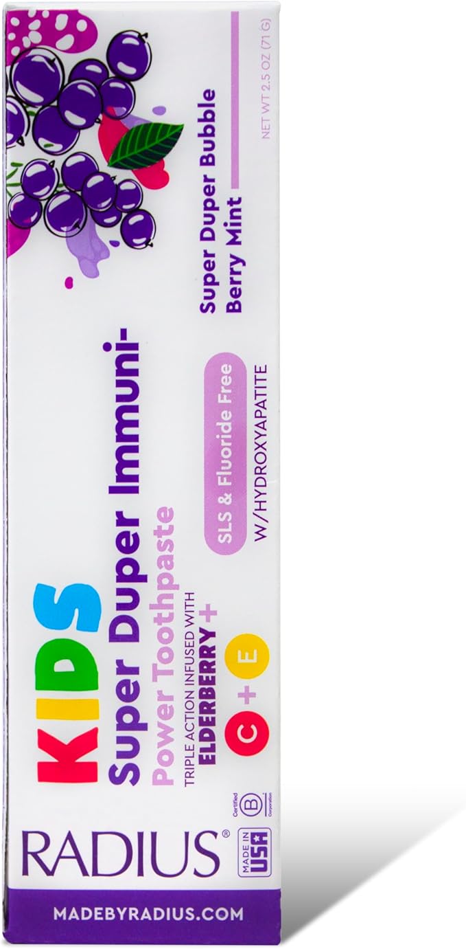 RADIUS Kids Super Duper Immunity Power Toothpaste 2.5 Oz - Super Duper Bubble Berry Mint - Pack of 3