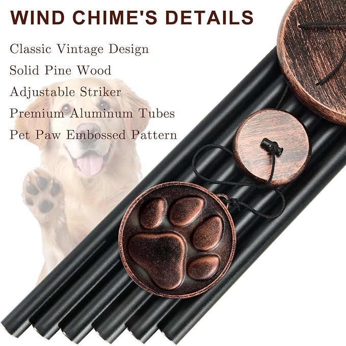 Dog Memorial Gifts, 34" Pet Memorial Wind Chimes for Loss of Dogs, Pet Loss Passing Away Remembrance Sympathy Bereavement Gift, DogPaw Vintage Wind Chime for Outside (DIY 34" Pet Memorial)