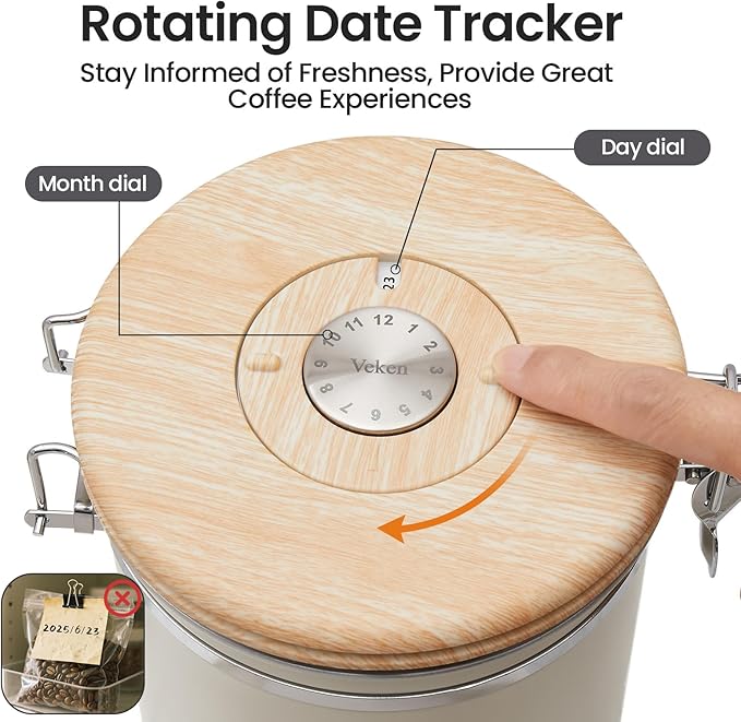 Veken Coffee Canister, 39OZ Large, Airtight Stainless Steel Food Storage Container for 2.2lbs Coffee Beans, Ground, Sugar, Tea, Flour, Rice, Cereal, Cookies Jars, Bar Accessories & Gifts, Cream