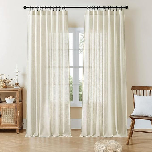 Joydeco Linen Curtains 108 Inch Length 2 Panel Sets,Light Filtering Curtains for Bedroom 52 Inch Wide Living Room Drapes with Back Tabs & Rod Pockets (W52 x L108 Inch, Beige)