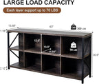 8 Cube Storage Organizer Bookshelf, Industrial Horizontal Bookcase, Accent Cubby Shelf, Media Console Table for Living Room, Home Office, 63 Inches, Dark Grey Oak