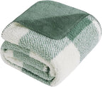 LURKA Checkered Sherpa Fleece Twin-Size Bed Blanket - Extra Thick and Warm Winter Soft Fuzzy Plush Blanket for Couches, Beds & Pets, Sage, 60x80 Inches
