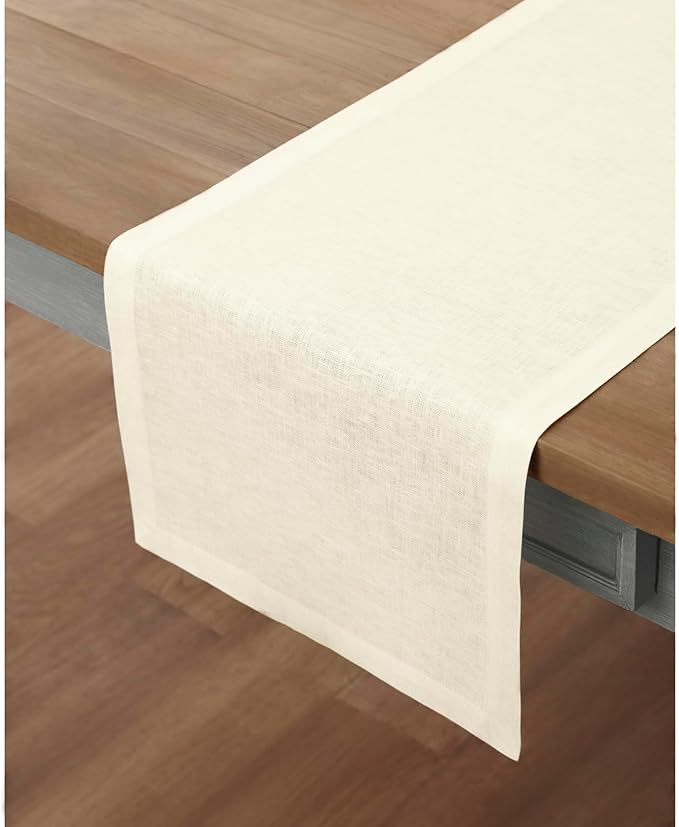 Solino Home Linen Ivory Table Runner 60 Inches - 100% Pure Linen Small Table Runner 14 x 60 Inch Ideal for Dresser and Coffee Tables - Fall, Autumn, Thanksgiving - Fete