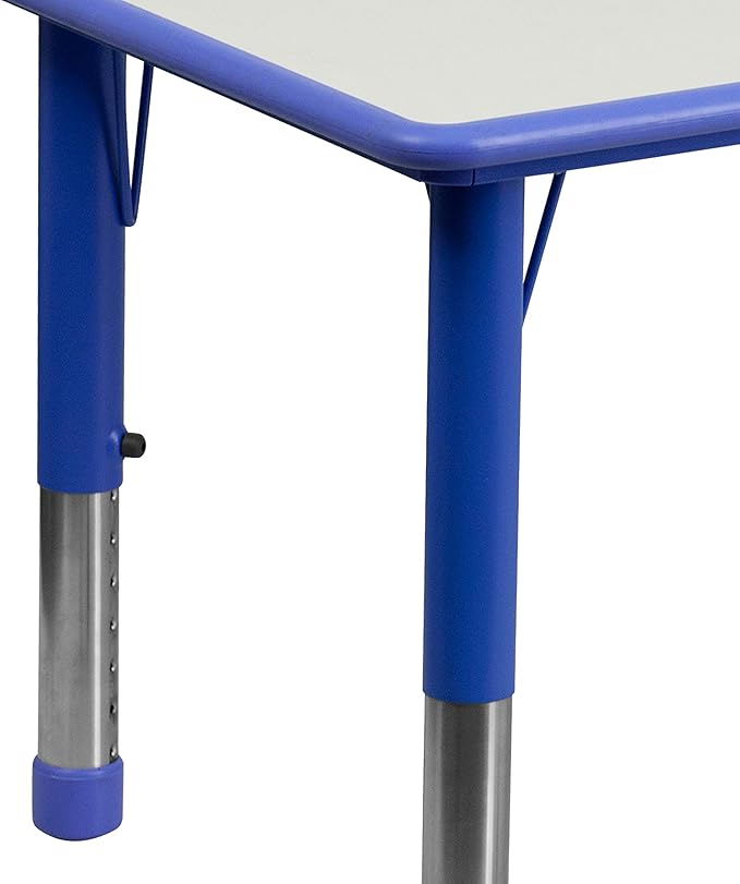 EMMA + OLIVER 23.625" W x 47.25" L Blue Plastic Activity Table Set-6 Chairs