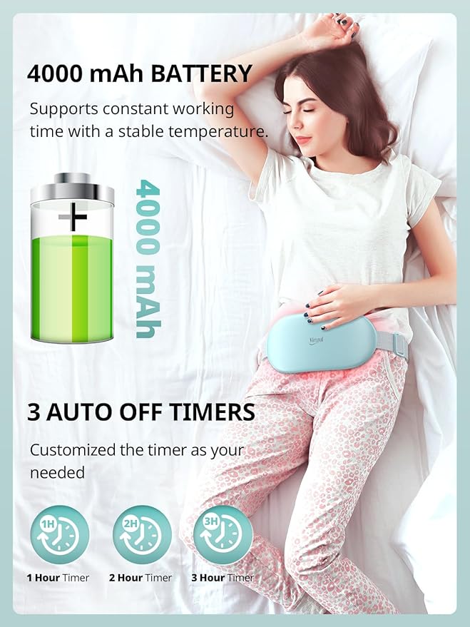 Slimpal Heating Pad for Period Cramps, Plus-Sized Portable Electric Heating Pad, Menstrual Cordless Heat Belt Back, Belly, Waist Pain Relief, Long-Lasting Battery, Gift for Her Girl Women, Light Blue