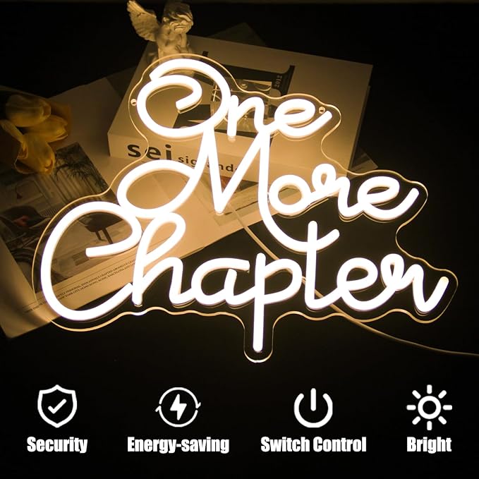 One More Chapter Neon Sign Read Books Neon Light Warm White Letter LED Signs for Wall Read Neon Lights Signs for Bedroom Study Reading Room Library Bookstore Classroom Decor Bookish Gifts