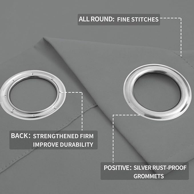 Easy-Going Blackout Curtains for Bedroom, Solid Thermal Insulated Grommet and Noise Reduction Window Drapes, Room Darkening Curtains for Living Room, 2 Panels (52x96 in,Light Gray)