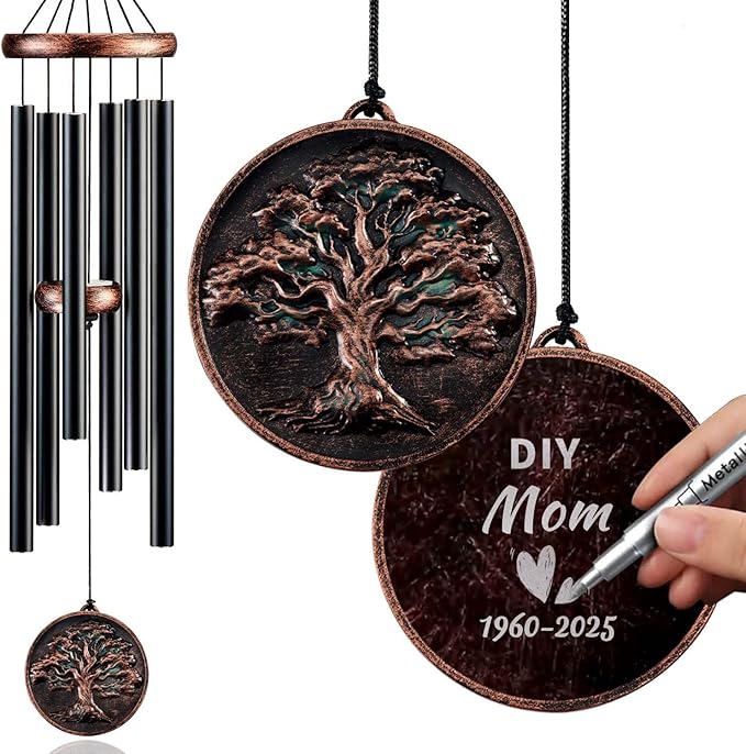 Memorial Wind Chimes for Loss of Loved One, Tree of Life Vintage Wind Chime for Outside, Sympathy/Memorial/Retirement/Festivals/Birthday Gift for Father/Mother/Lover (DIY 34" Tree of Life)