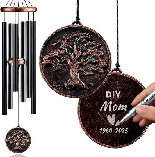 Memorial Wind Chimes for Loss of Loved One, Tree of Life Vintage Wind Chime for Outside, Sympathy/Memorial/Retirement/Festivals/Birthday Gift for Father/Mother/Lover (DIY 34" Tree of Life)