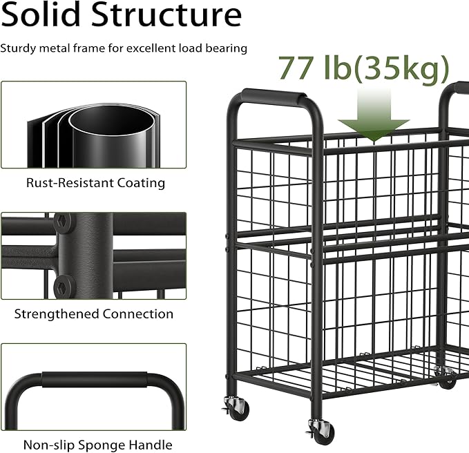Laundry Hamper 3 Section, 145L Rolling Laundry Sorter Basket with Wheels, 3 Compartment Clothes Organizer Cart, Pull-Out Removable Bags for Laundry Room, Bathroom, Bedroom, White