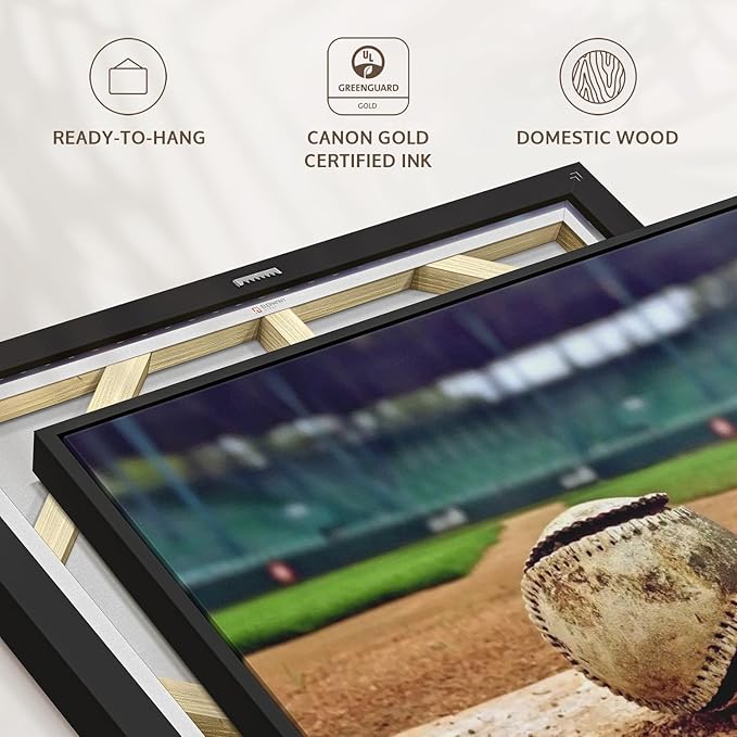 ElephantStock Baseball In Stadium Wall Art - Horizontal Framed Canvas - 1-Piece Living Room Wall Decor - Car Photography Canvas Print - Brown and Beige Decor for Wall - 43" X 29"