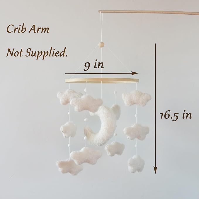 Boucle Cloud Moon Crib Mobile Boho Baby Mobile for Crib Neutral Nursery Mobile for Boys & Girls