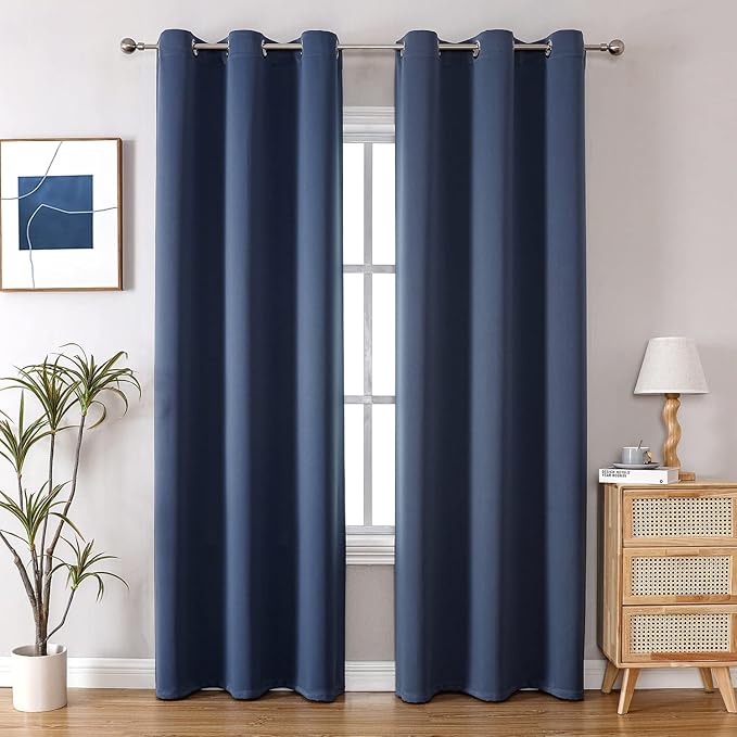 ChrisDowa Blackout Curtains 78 inches Long for Bedroom - 2 Panels Set Grommet Thermal Insulated Room Darkening Curtains for Living Room (Stone Blue, 42 x 78 Inch)