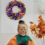 17 Inch Halloween Ball Wreath for Front Door with Lights, Lighted Cute Treat-or-Trick Door Wreath Ball Ornament for Halloween Indoor Decorations Centerpiece Party Holiday Wall Home Decor