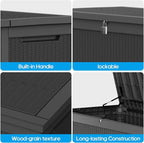 267 Gallon Deck Box Large Outdoor Storage for Patio Furniture,Outdoor Cushions,Garden Tools and Pool Supplies,Waterproof,Resin,Lockable(Black Rattan)