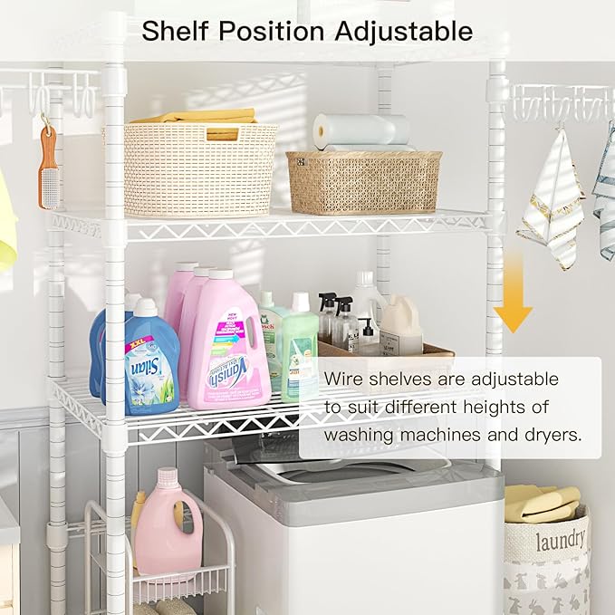 Ulif U8 Laundry Room Storage Organizer, Over The Washer and Dryer Storage Shelves for Laundry Organization, 35”W x 17.3”D x 76.2”H, Suit Washing Machine Width Within 32.6”, Hold 304 lb, White