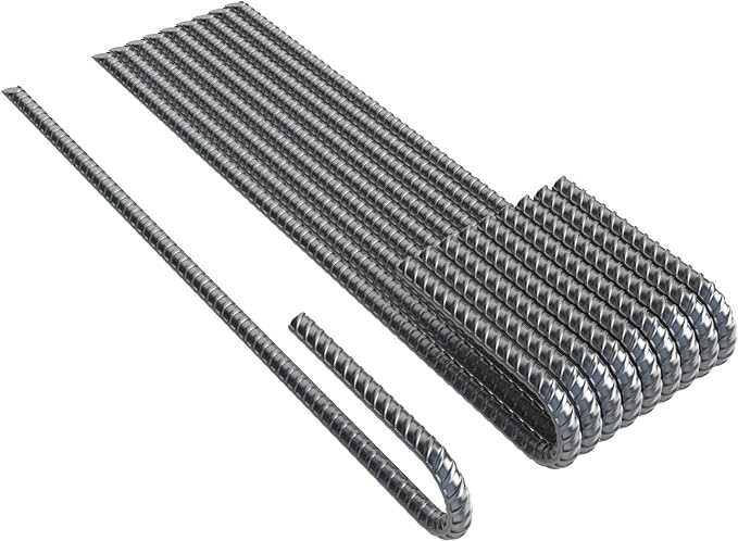 Vodaland Rebar Stakes J Hook Extra Heavy Duty 1/4 inch Coated Steel Ground Anchors with Chisel Point End (100)
