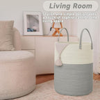Large Woven Laundry Basket Hamper,80L Cotton Rope Storage Bin for Blankets,Toys and Clothes,Decorative Tall Nursery Hamper for Living Room,Baby Nursery,Bathroom and Bedroom,White and Grey