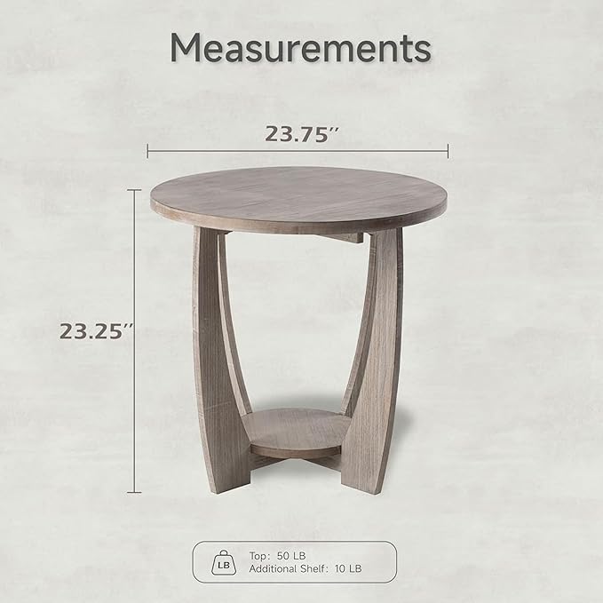 COZAYH Rustic Farmhouse Round End Table - Vintage Grey