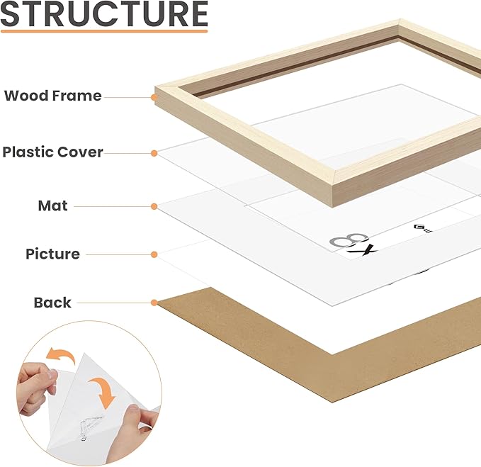 upsimples 8x10 Picture Frame, Natural Solid Wooden Picture Frames, Display 5x7 with Mat or 8 x 10 Without Mat, Wall or Tabletop, 1 Pack, White