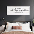 With God All Things are Possible Framed Wall Art, 40''×15'' Vintage Holy Religious Rustic Bible Verse for Christian God Jesus Christ Prayer, Positive Horizontal Inspirational Catholic Scripture Decor