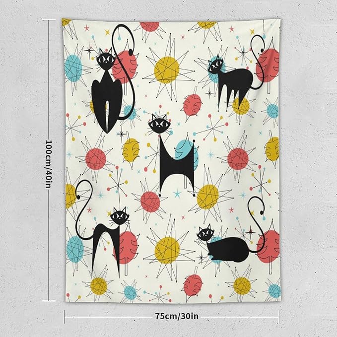 ICMOLYYENLO Abstract Cat Tapestry, Medieval Abstract Atomic Star Cat Vintage Home Wall Hanging Art Tapestry for Bedroom Living Room Dormitory 60x80 Inch